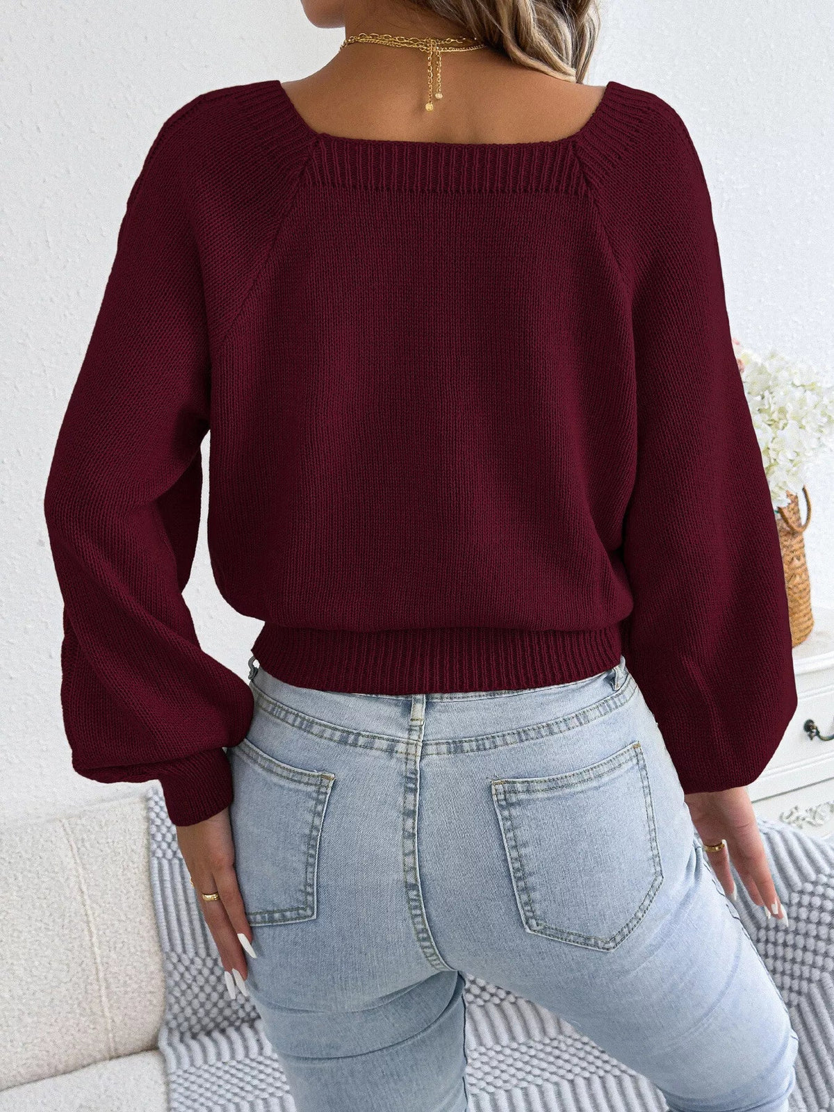 Square Neck Cable Knit Sweater - Bitsy Gypsy Boutique