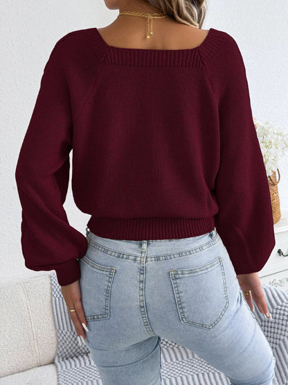 Square Neck Cable Knit Sweater - Bitsy Gypsy Boutique