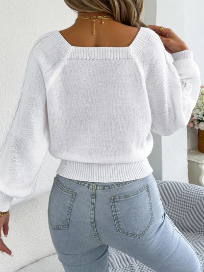 Square Neck Cable Knit Sweater - Bitsy Gypsy Boutique