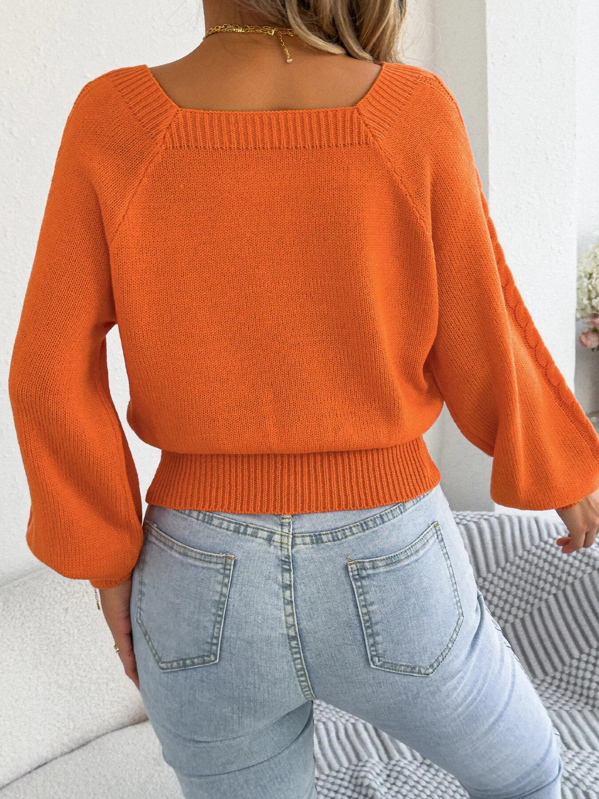 Square Neck Cable Knit Sweater - Bitsy Gypsy Boutique