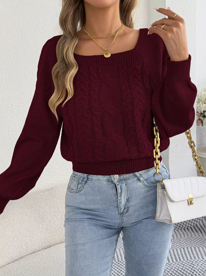 Square Neck Cable Knit Sweater - Bitsy Gypsy Boutique