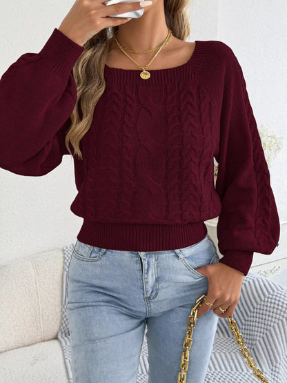 Square Neck Cable Knit Sweater - Bitsy Gypsy Boutique