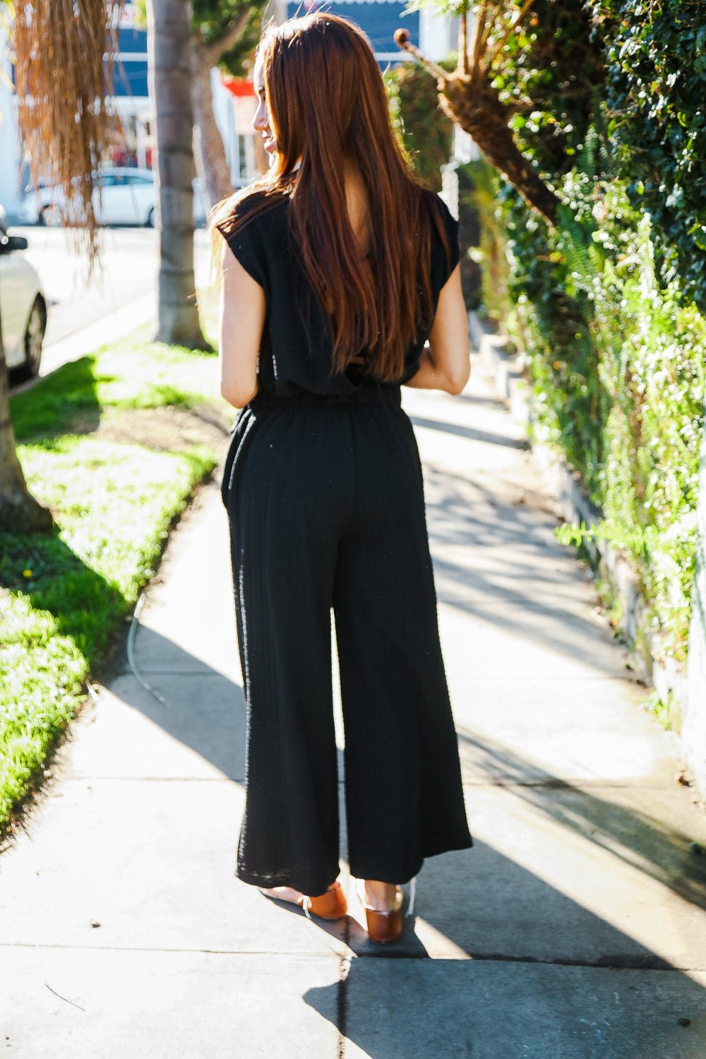 Stand Out Black Textured Shirt Attached Crossover Back Pant Suit - Bitsy Gypsy Boutique