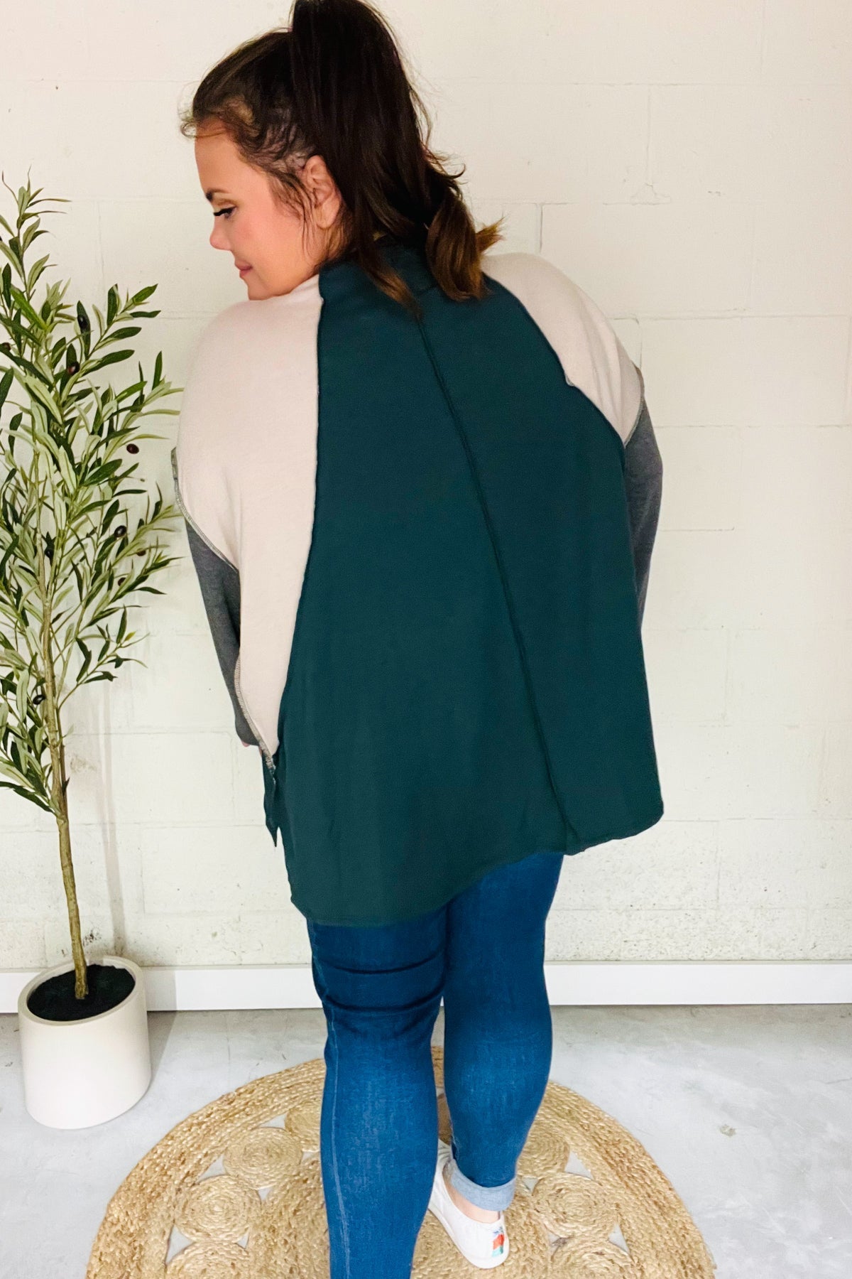 Stand Out Hunter Green V Neck Raglan Color Block Outseam Top - Bitsy Gypsy Boutique