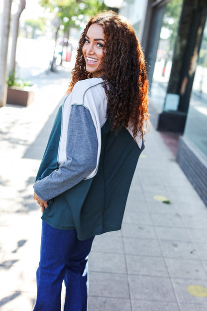 Stand Out Hunter Green V Neck Raglan Color Block Outseam Top - Bitsy Gypsy Boutique