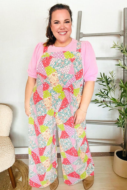 Stand Out Multicolor Boho Patchwork Wide Leg Overall Jumpsuit - Bitsy Gypsy Boutique