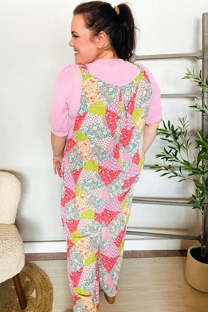 Stand Out Multicolor Boho Patchwork Wide Leg Overall Jumpsuit - Bitsy Gypsy Boutique