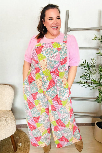 Stand Out Multicolor Boho Patchwork Wide Leg Overall Jumpsuit - Bitsy Gypsy Boutique