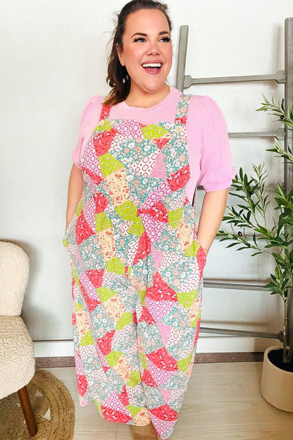 Stand Out Multicolor Boho Patchwork Wide Leg Overall Jumpsuit - Bitsy Gypsy Boutique