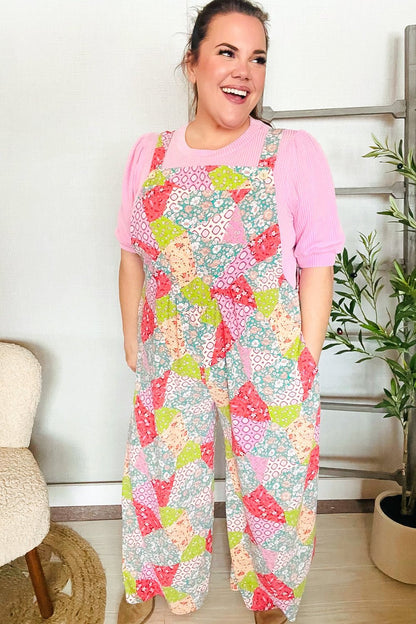Stand Out Multicolor Boho Patchwork Wide Leg Overall Jumpsuit - Bitsy Gypsy Boutique