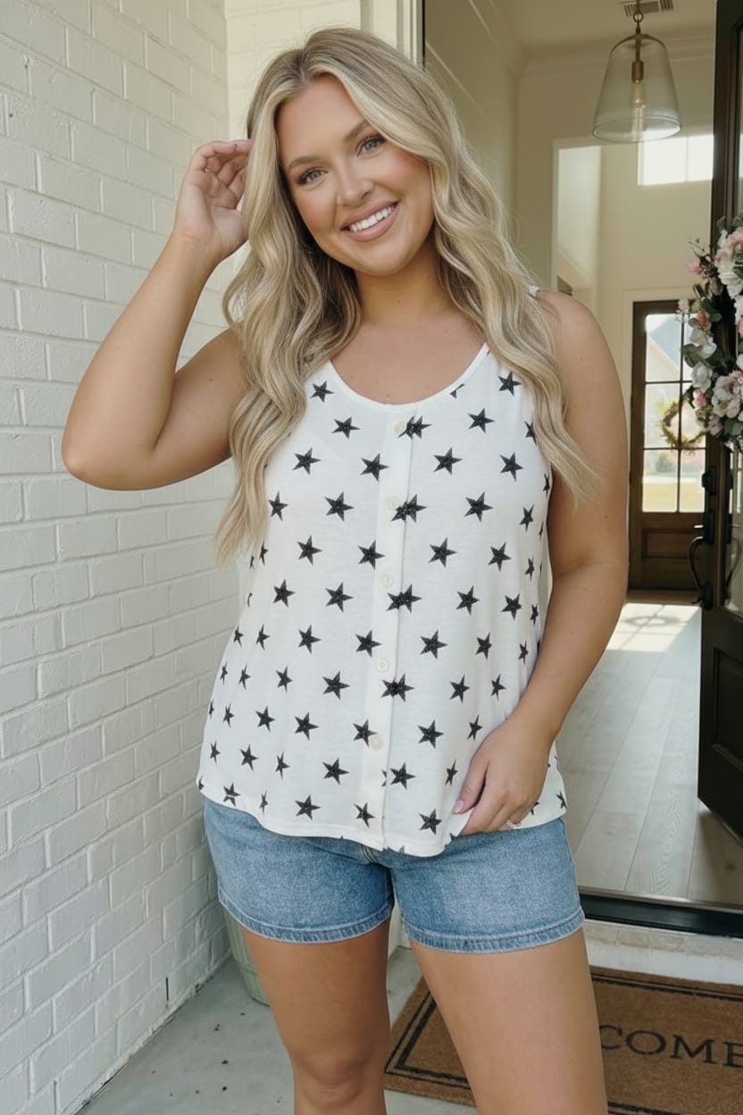 Star Bright Button Tank - Bitsy Gypsy Boutique