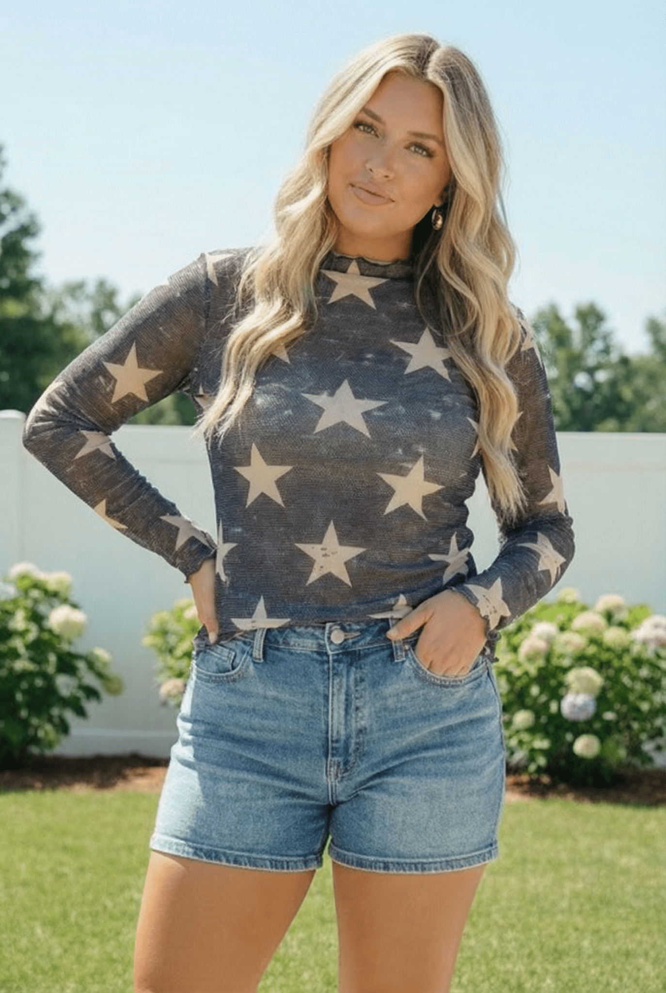 Star Gazer Long Sleeve Mesh Top - Bitsy Gypsy Boutique