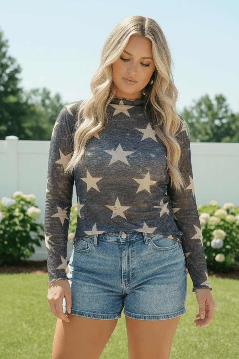 Star Gazer Long Sleeve Mesh Top - Bitsy Gypsy Boutique
