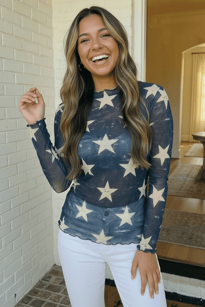 Star Gazer Long Sleeve Mesh Top - Bitsy Gypsy Boutique