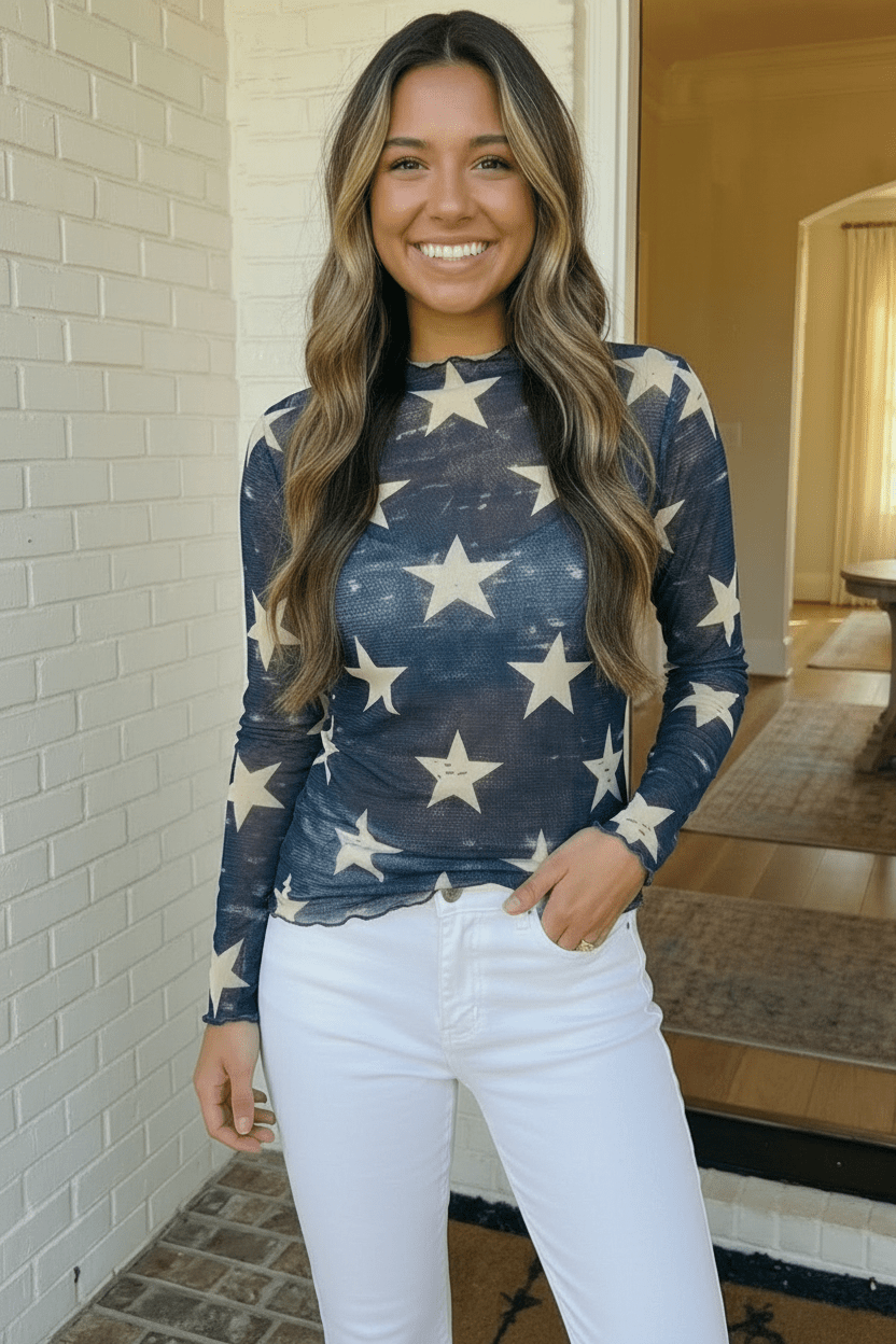 Star Gazer Long Sleeve Mesh Top - Bitsy Gypsy Boutique