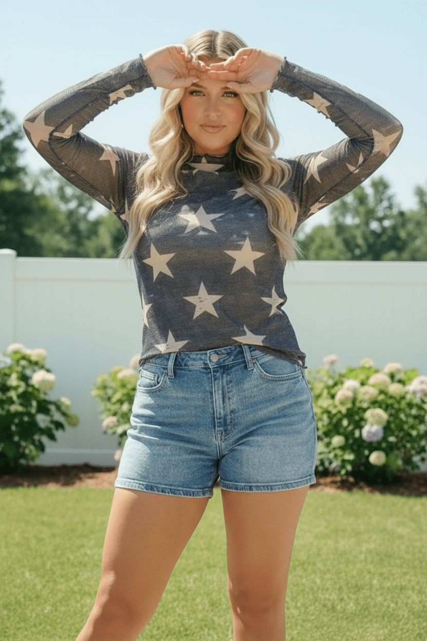 Star Gazer Long Sleeve Mesh Top - Bitsy Gypsy Boutique