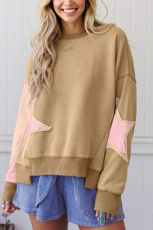 Star Patch Crew Neck Sweatshirt - Bitsy Gypsy Boutique
