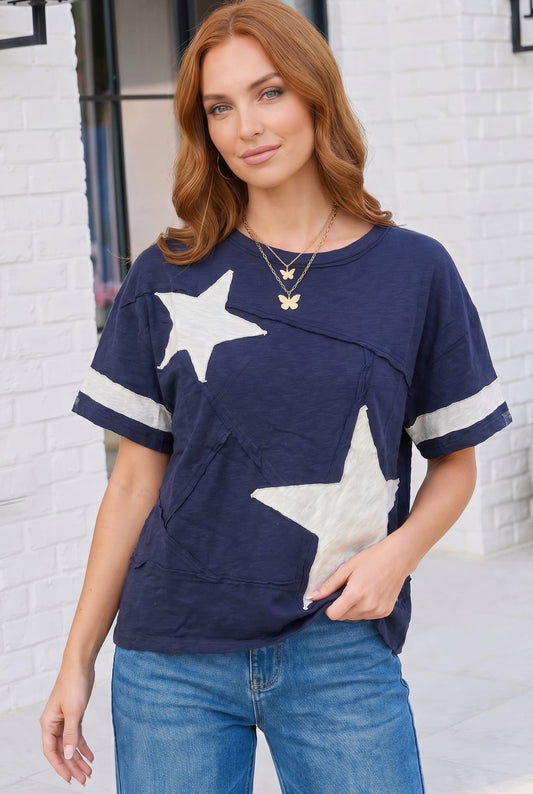 Star Power Navy Varsity Tee - Bitsy Gypsy Boutique