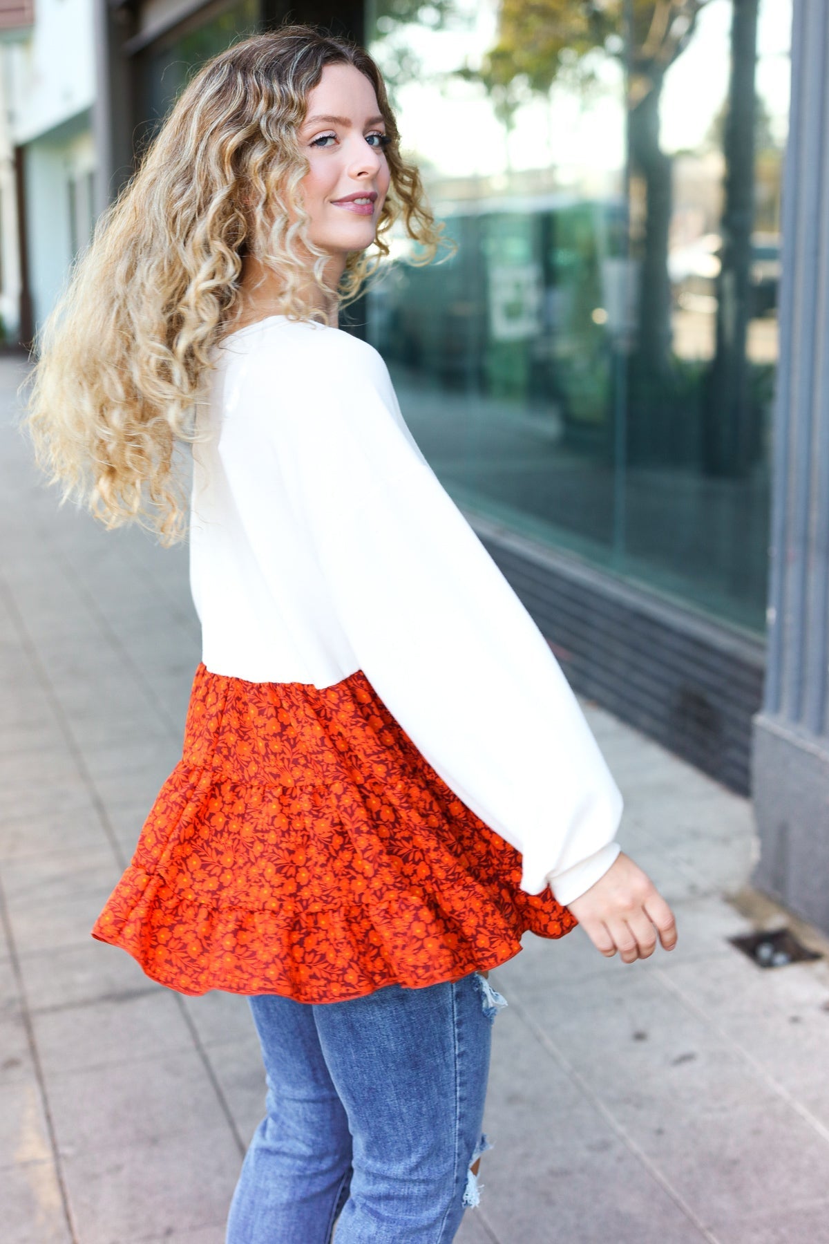 Star Struck Vintage Floral Oatmeal Tiered Babydoll Twofer Top - Bitsy Gypsy Boutique