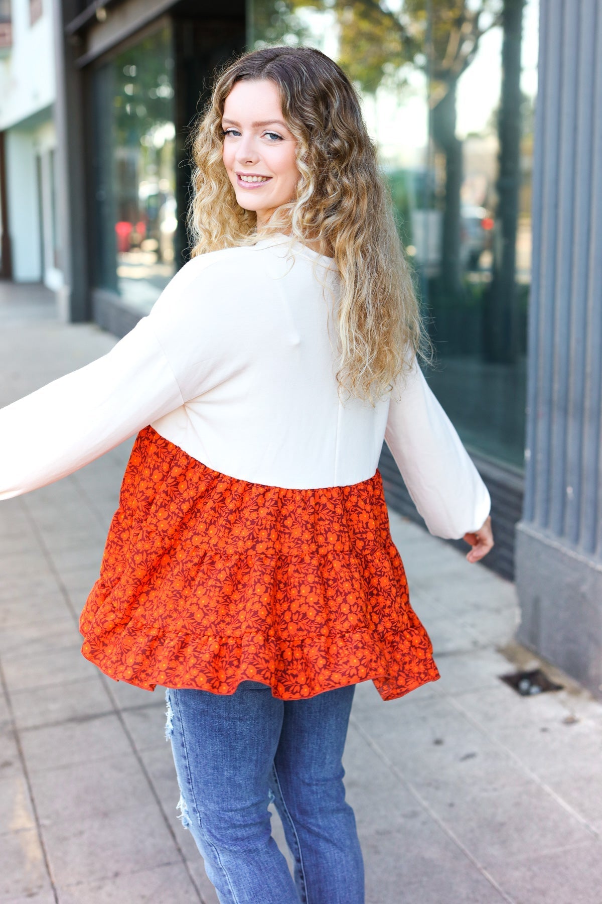 Star Struck Vintage Floral Oatmeal Tiered Babydoll Twofer Top - Bitsy Gypsy Boutique