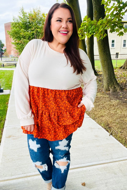 Star Struck Vintage Floral Oatmeal Tiered Babydoll Twofer Top - Bitsy Gypsy Boutique