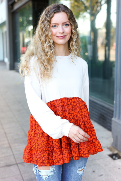 Star Struck Vintage Floral Oatmeal Tiered Babydoll Twofer Top - Bitsy Gypsy Boutique