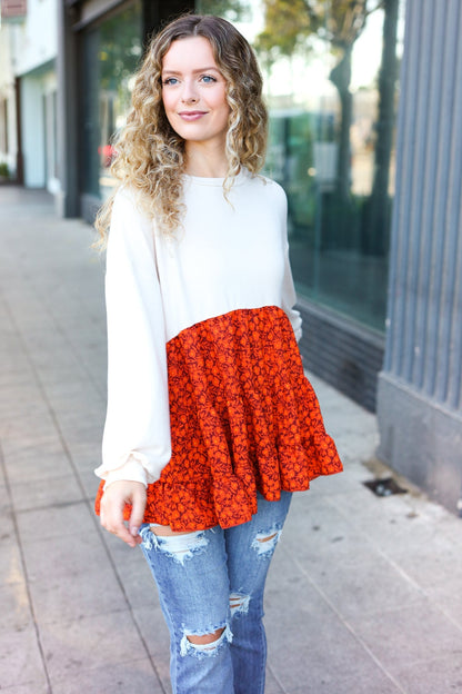 Star Struck Vintage Floral Oatmeal Tiered Babydoll Twofer Top - Bitsy Gypsy Boutique