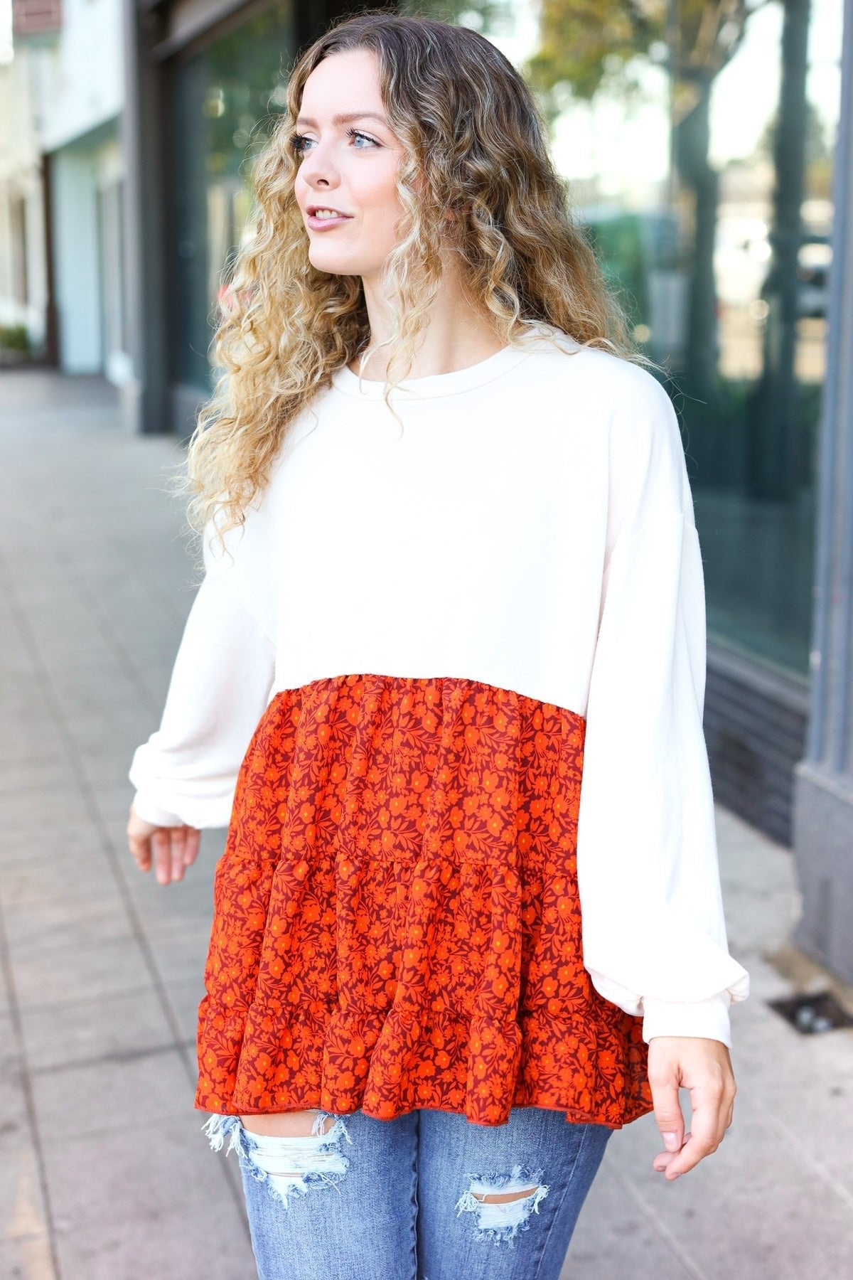 Star Struck Vintage Floral Oatmeal Tiered Babydoll Twofer Top - Bitsy Gypsy Boutique