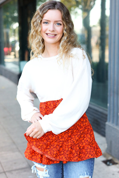 Star Struck Vintage Floral Oatmeal Tiered Babydoll Twofer Top - Bitsy Gypsy Boutique