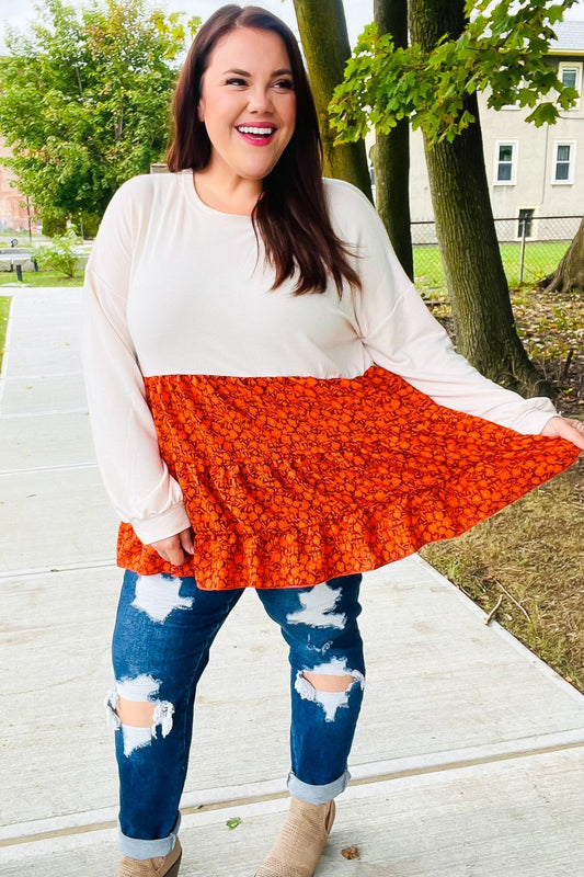 Star Struck Vintage Floral Oatmeal Tiered Babydoll Twofer Top - Bitsy Gypsy Boutique