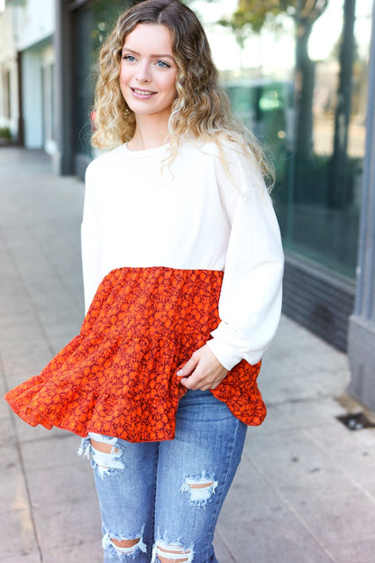 Star Struck Vintage Floral Oatmeal Tiered Babydoll Twofer Top - Bitsy Gypsy Boutique