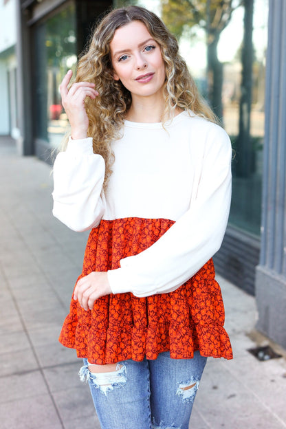 Star Struck Vintage Floral Oatmeal Tiered Babydoll Twofer Top - Bitsy Gypsy Boutique