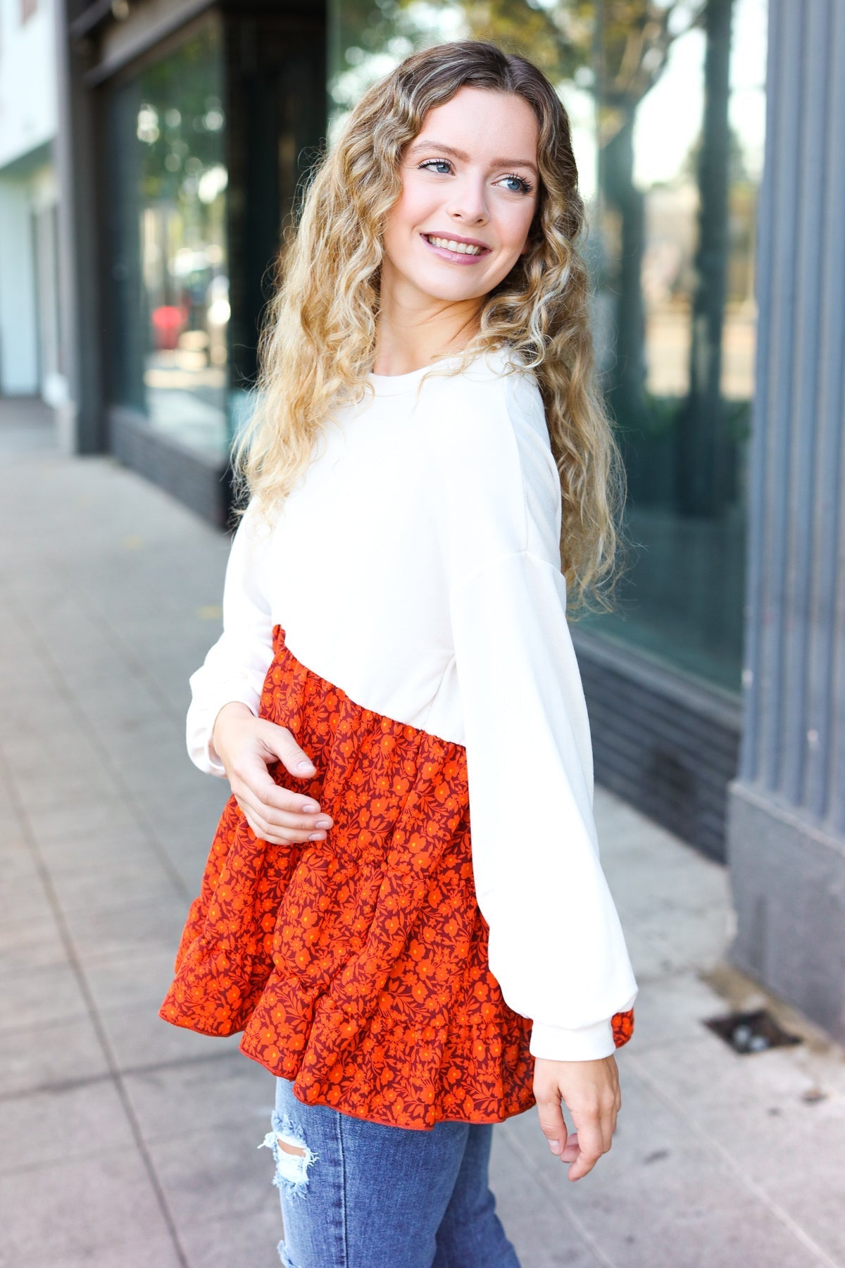 Star Struck Vintage Floral Oatmeal Tiered Babydoll Twofer Top - Bitsy Gypsy Boutique