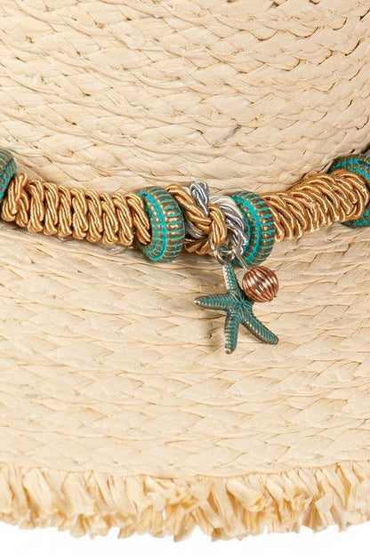 Starfish Charm Hatband Straw Sun Hat - Bitsy Gypsy Boutique