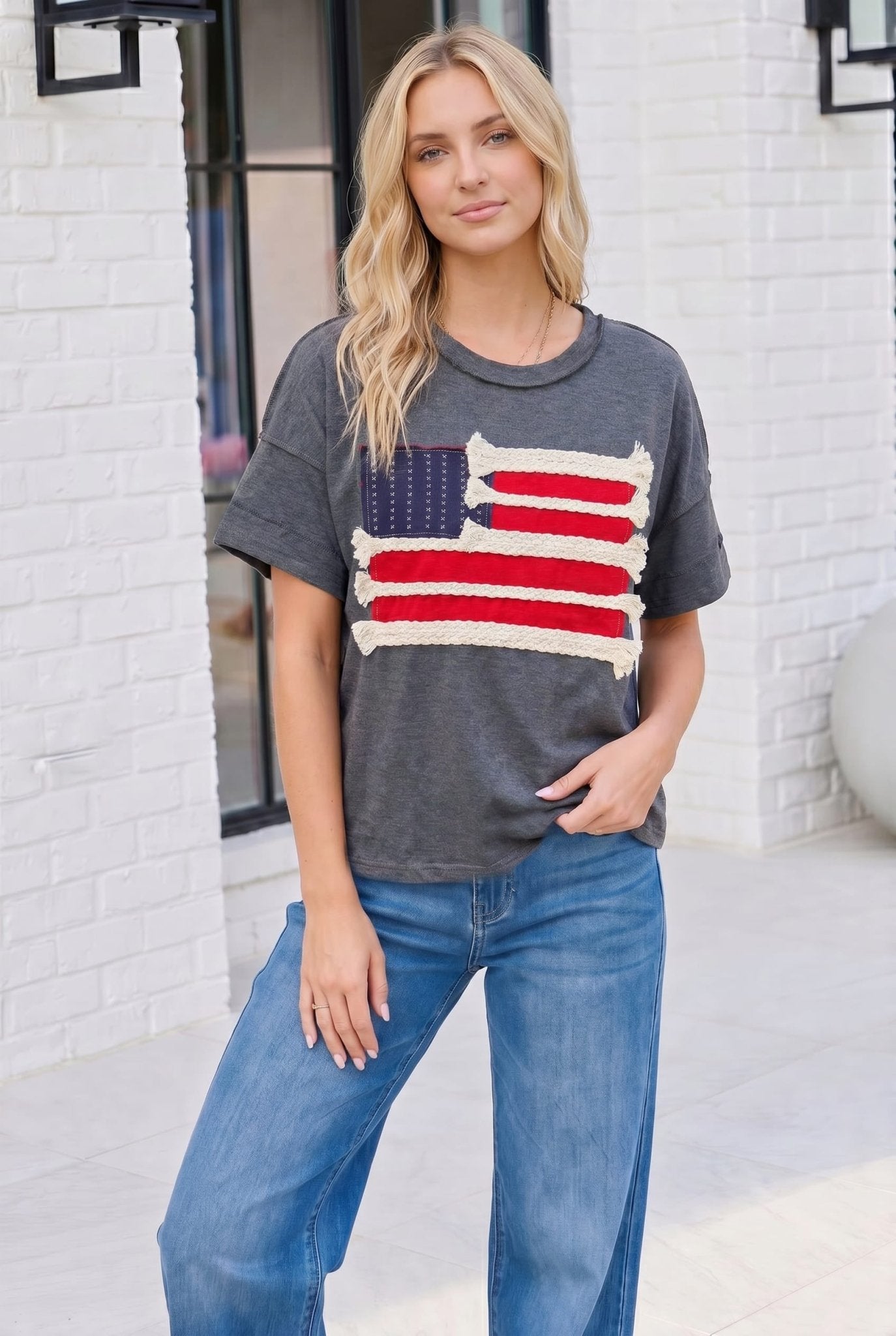 Stars and Stripes Fringe Flag Graphic Tee - Bitsy Gypsy Boutique