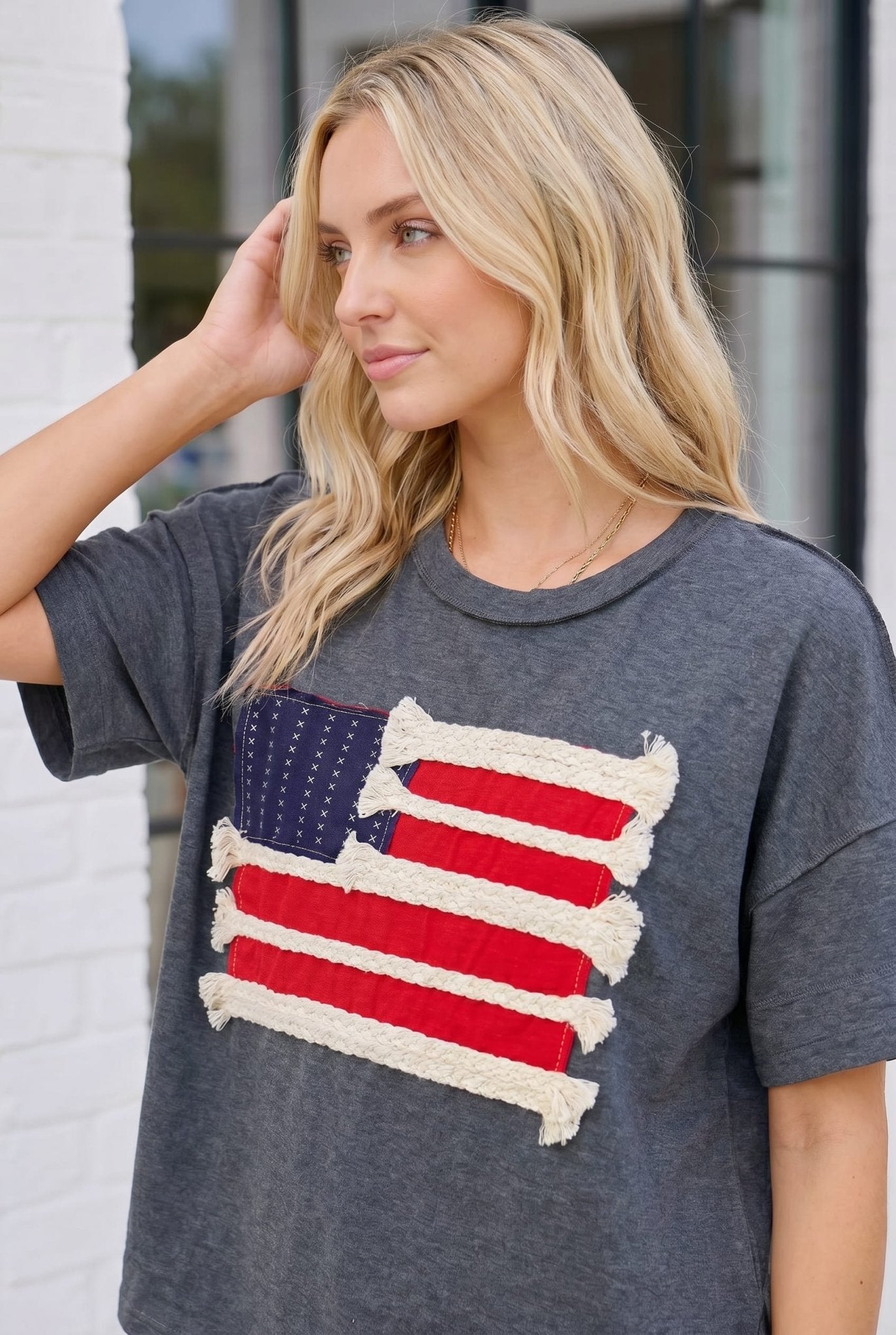 Stars and Stripes Fringe Flag Graphic Tee - Bitsy Gypsy Boutique