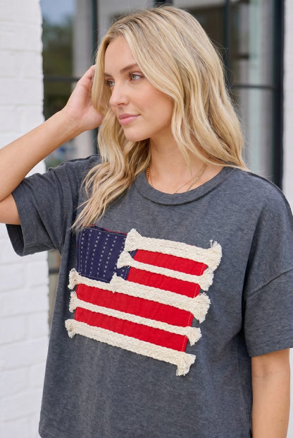 Stars and Stripes Fringe Flag Graphic Tee - Bitsy Gypsy Boutique