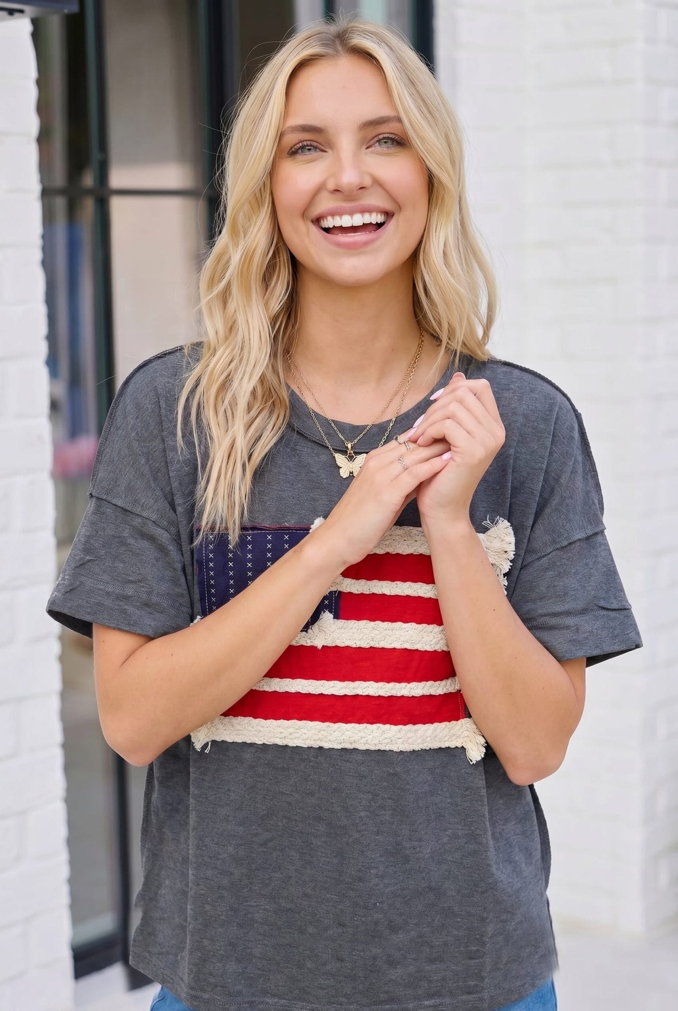 Stars and Stripes Fringe Flag Graphic Tee - Bitsy Gypsy Boutique