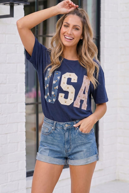 Stars Stripes and Daisy Vibes USA Graphic Tee - Bitsy Gypsy Boutique