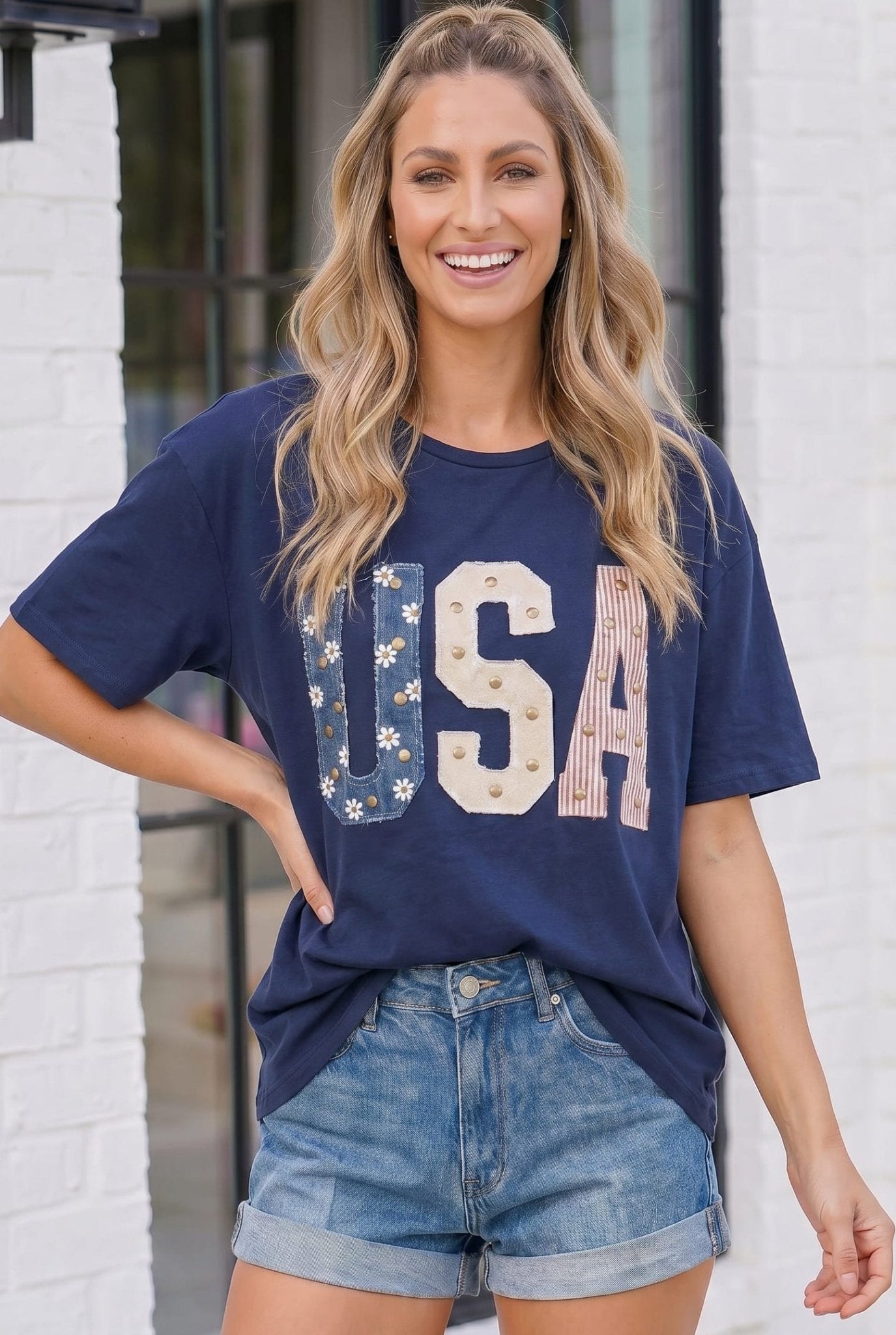 Stars Stripes and Daisy Vibes USA Graphic Tee - Bitsy Gypsy Boutique