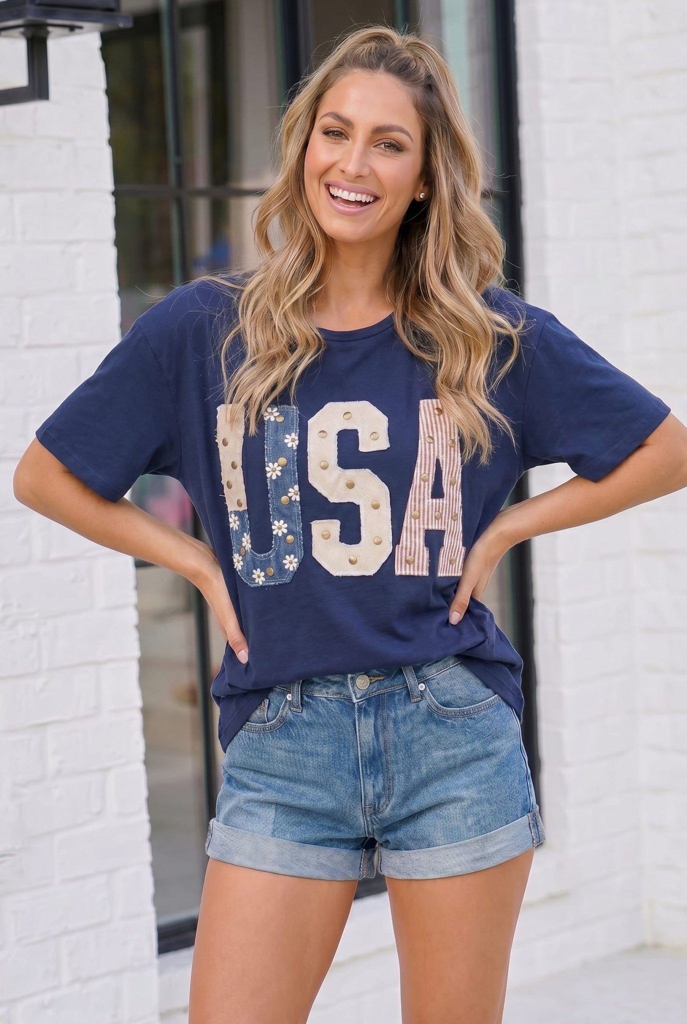 Stars Stripes and Daisy Vibes USA Graphic Tee - Bitsy Gypsy Boutique