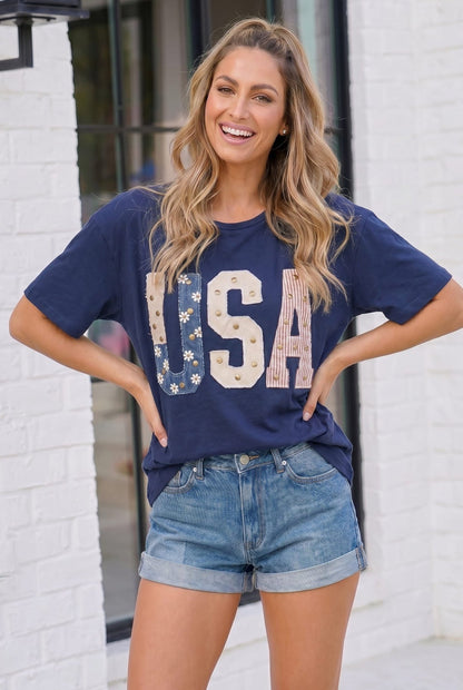 Stars Stripes and Daisy Vibes USA Graphic Tee - Bitsy Gypsy Boutique