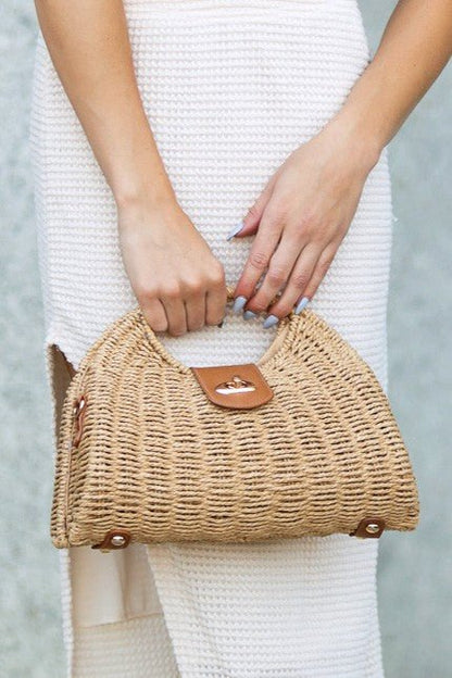 Stella Woven Straw Top Handle Crossbody Bag - Bitsy Gypsy Boutique