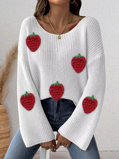 Strawberry Applique Oversized Sweater - Bitsy Gypsy Boutique