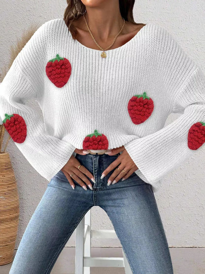 Strawberry Applique Oversized Sweater - Bitsy Gypsy Boutique