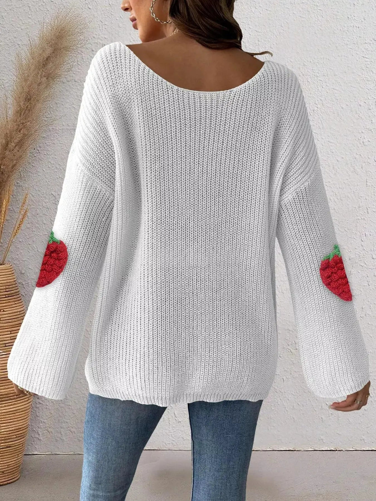 Strawberry Applique Oversized Sweater - Bitsy Gypsy Boutique