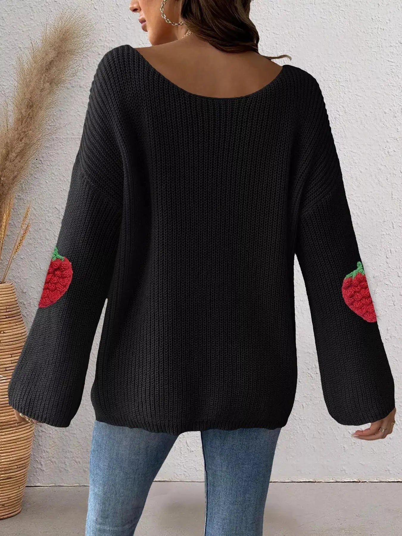 Strawberry Applique Oversized Sweater - Bitsy Gypsy Boutique