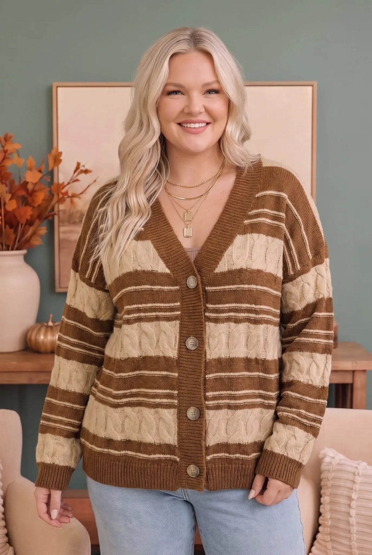 Stripe a Pose Knit Cardigan by Haptics