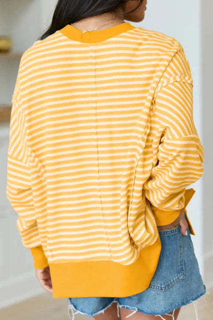 Stripe Boo Sequin Ghost Halloween Split Hem Long Sleeve Top - Bitsy Gypsy Boutique