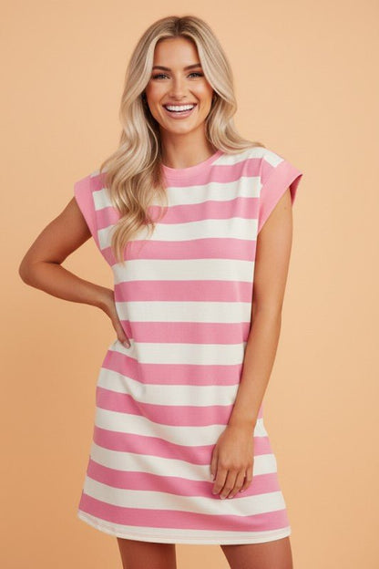 Stripe Cap Sleeve T-Shirt Dress - Bitsy Gypsy Boutique